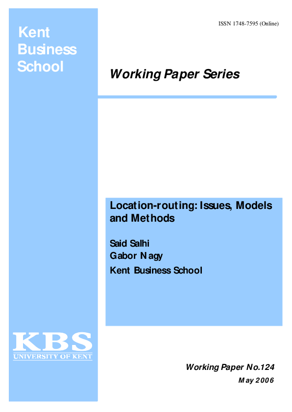 First page of “Location-routing: Issues, models and methods”