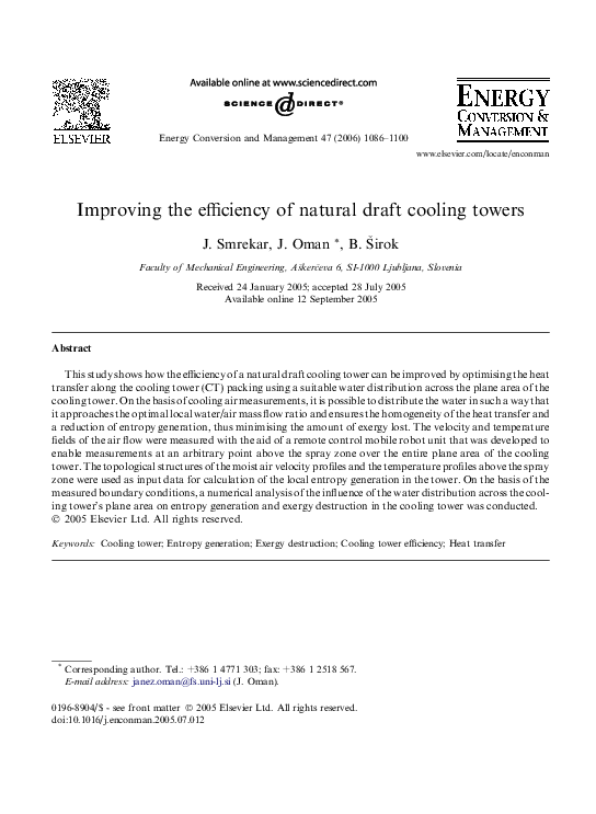 First page of “Improving the efficiency of natural draft cooling towers”