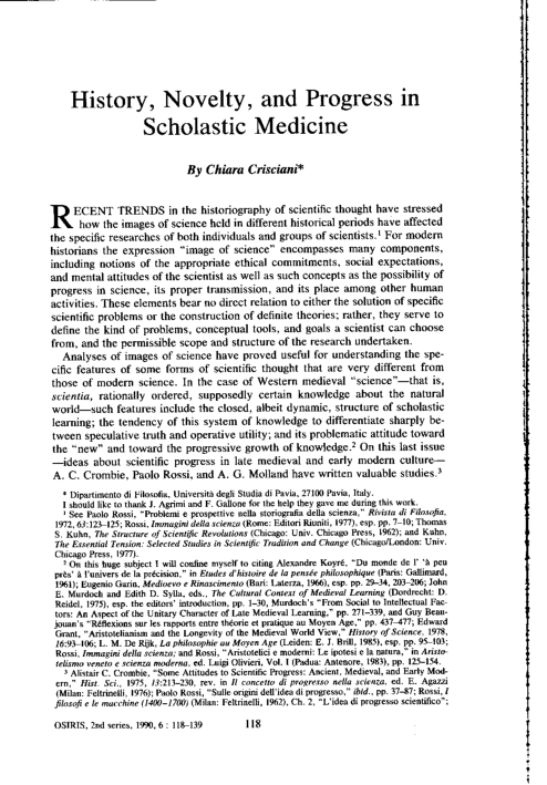 First page of “History, Novelty, and Progress in Scholastic Medicine”