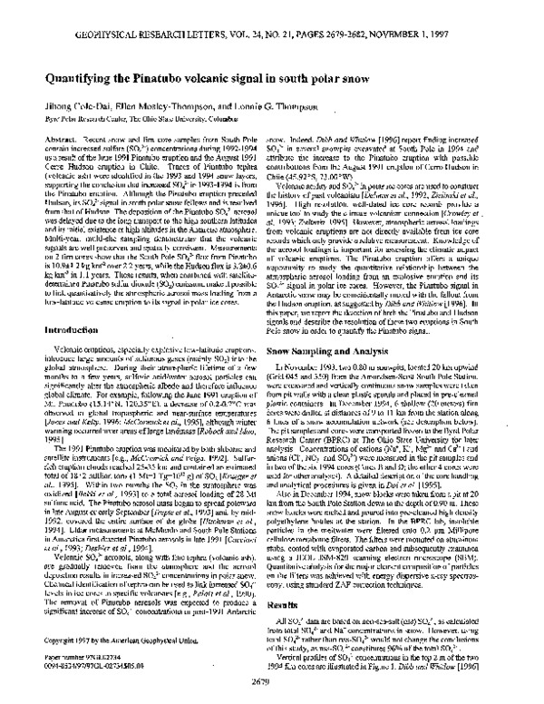 First page of “Quantifying the Pinatubo volcanic signal in south polar snow”