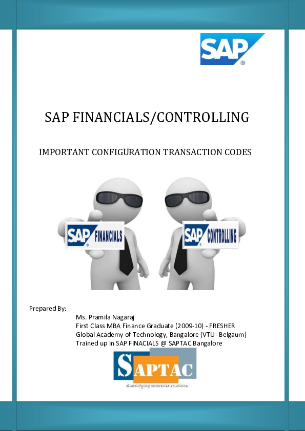 First page of “SAP FINANCIALS/CONTROLLING IMPORTANT CONFIGURATION TRANSACTION CODES”