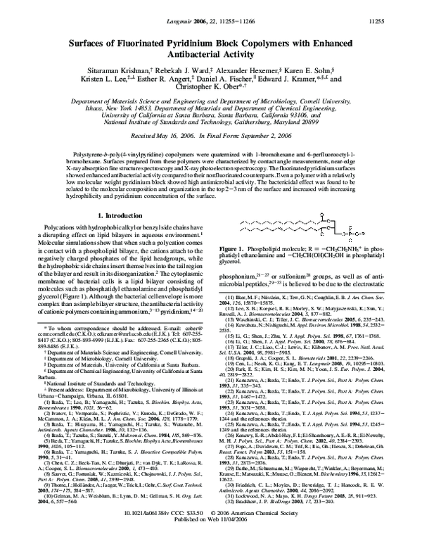 First page of “Surfaces of Fluorinated Pyridinium Block Copolymers with Enhanced Antibacterial Activity”