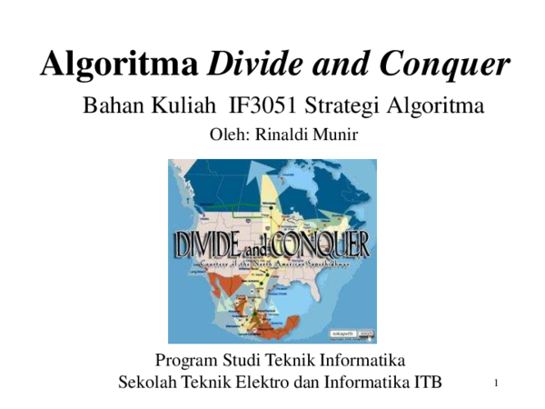 First page of “Algoritma Divide and Conquer Bahan Kuliah IF3051 Strategi Algoritma”