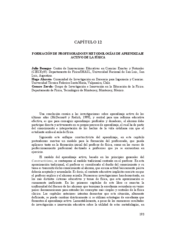 First page of “FORMACIÓN DE PROFESORADO EN METODOLOGÍAS DE APRENDIZAJE ACTIVO DE LA FÍSICA”