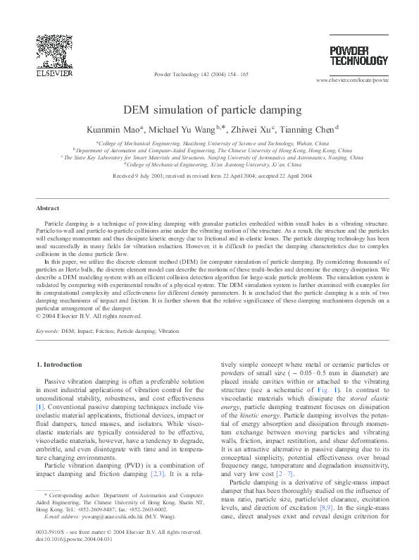 First page of “DEM simulation of particle damping”