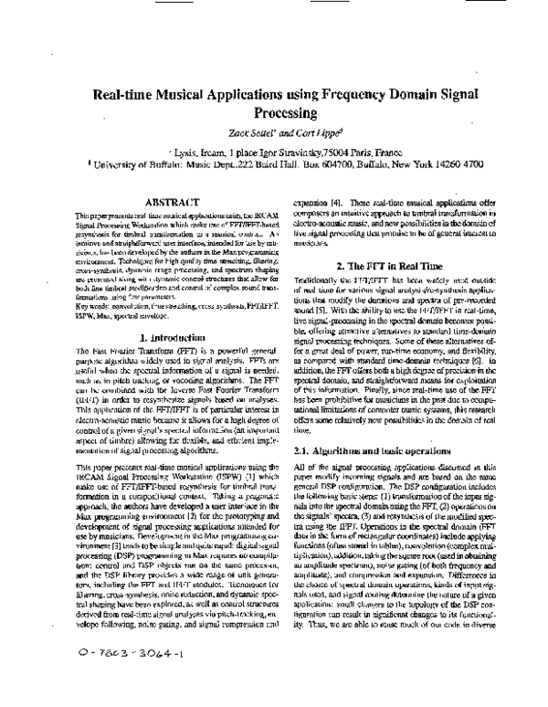 First page of “Real-time musical applications using frequency domain signal processing”