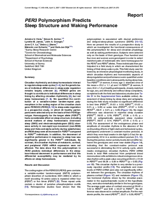 First page of “PER3 Polymorphism Predicts Sleep Structure and Waking Performance”