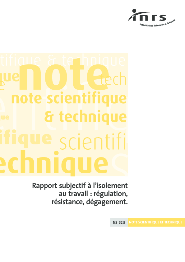 First page of “Rapport subjectif à l'isolement au travail : régulation, résistance, dégagement”