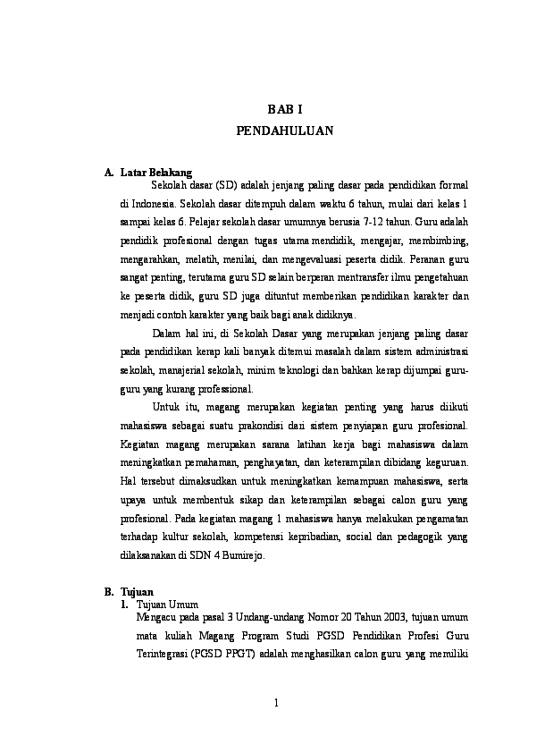 First page of “Laporan Magang 1”