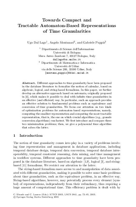 First page of “Compact and tractable automaton-based representations of time granularities”