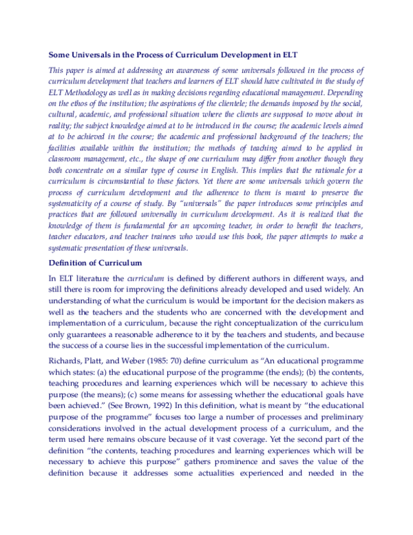 First page of “Universals in the Process of Curriculum Development in ELT”