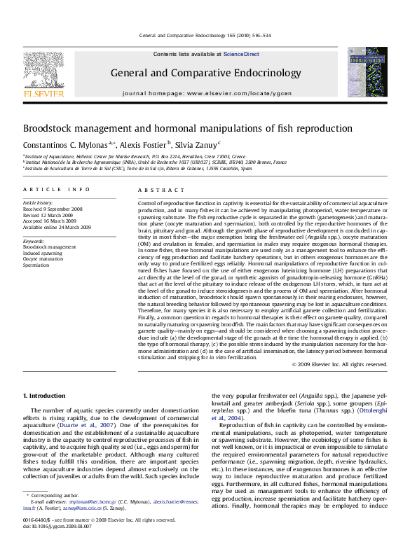 First page of “Broodstock management and hormonal manipulations of fish reproduction”