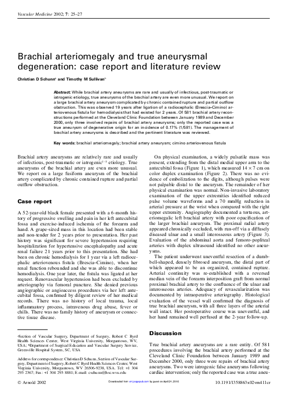 First page of “Brachial arteriomegaly and true aneurysmal degeneration: case report and literature review”