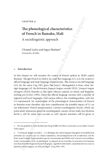 First page of “The phonological characteristics of French in Bamako, Mali. A sociolinguistic approach”