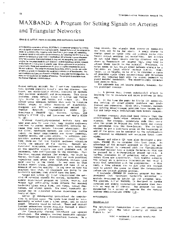 First page of “MAXBAND: A program for setting signals on arteries and triangular networks”