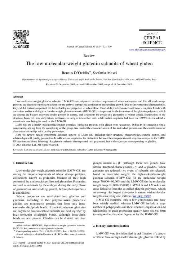 First page of “The low-molecular-weight glutenin subunits of wheat gluten”