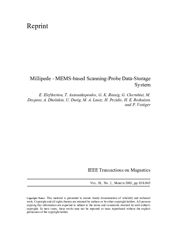 First page of “Millipede-a MEMS-based scanning-probe data-storage system”