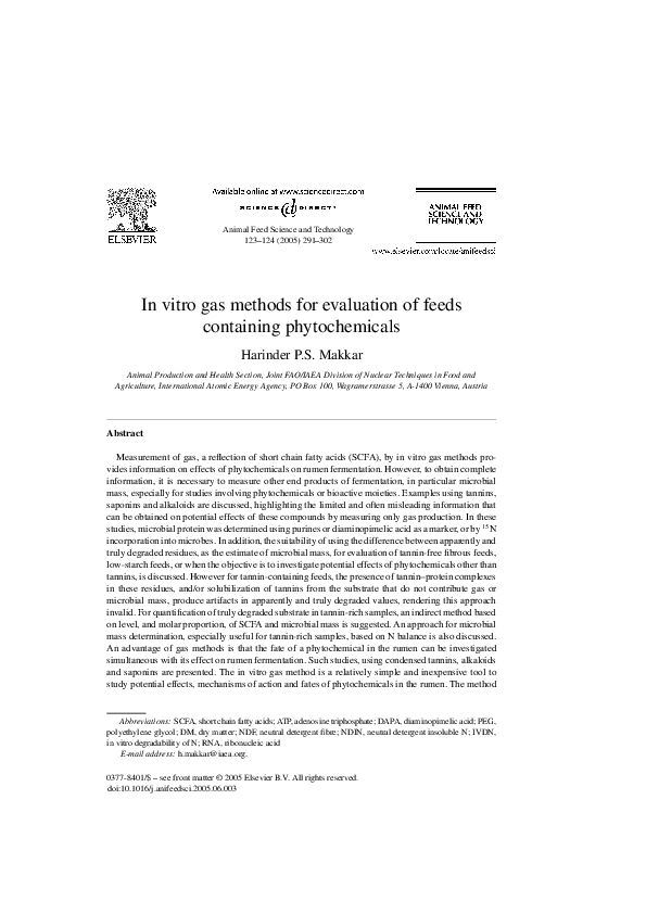 First page of “In vitro gas methods for evaluation of feeds containing phytochemicals”