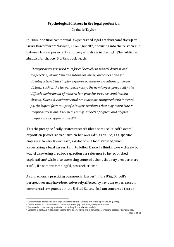 First page of “Psychological Distress in the Legal Profession”