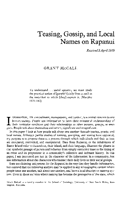 First page of “Teasing, Gossip, and Local Names on Rapanui”