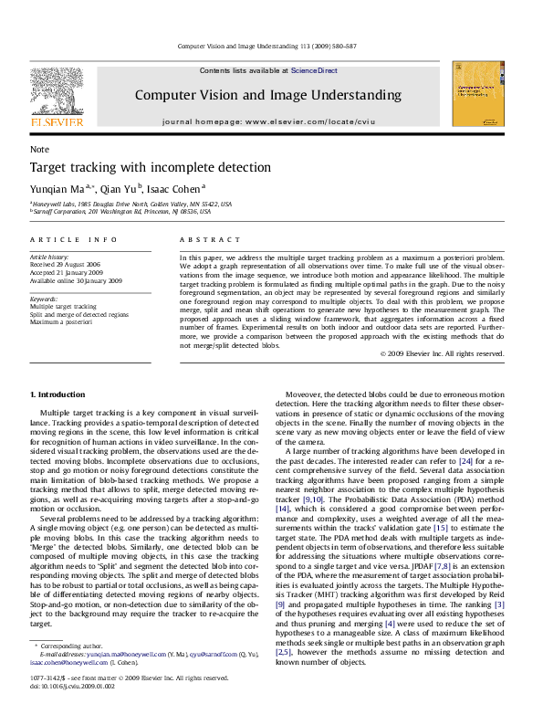 First page of “Target tracking with incomplete detection”