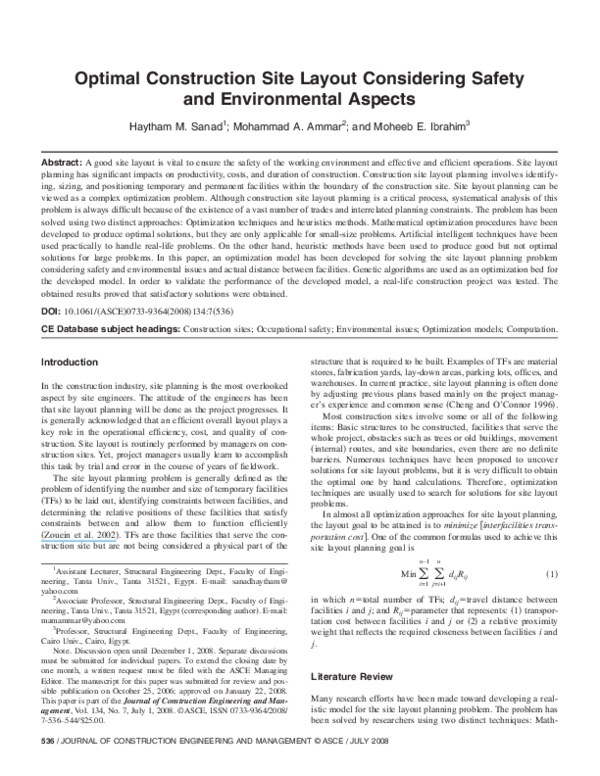 First page of “Optimal construction site layout considering safety and environmental aspects”