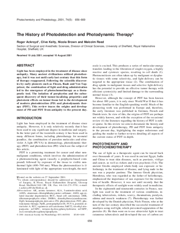 First page of “The History of Photodetection and Photodynamic Therapy¶”