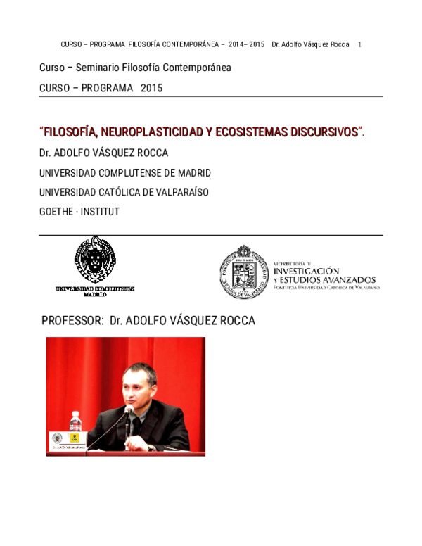 First page of “CURSO – PROGRAMA "FILOSOFÍA, NEUROPLASTICIDAD Y ECOSISTEMAS DISCURSIVOS".”