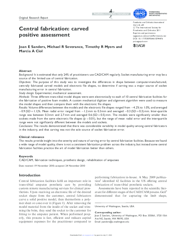 First page of “Central fabrication: carved positive assessment”