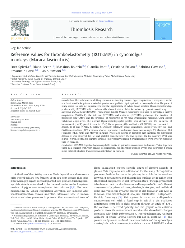 First page of “Reference values for thromboelastometry (ROTEM®) in cynomolgus monkeys (Macaca fascicularis”