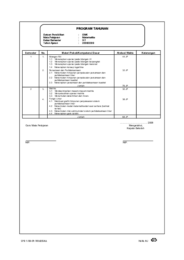 First page of “PB Matematika X SMK”