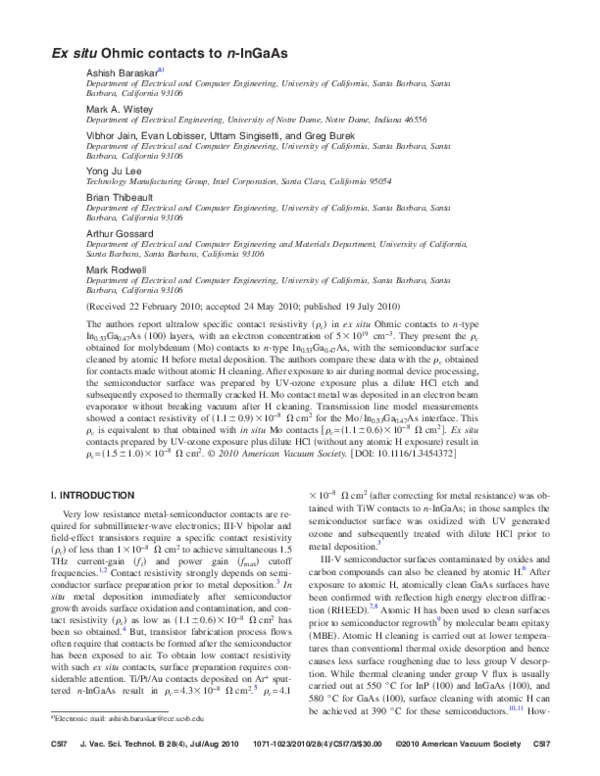 First page of “Ex situ Ohmic contacts to n-InGaAs”