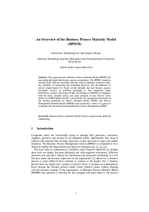 First page of “An Overview of the Business Process Maturity Model (BPMM”