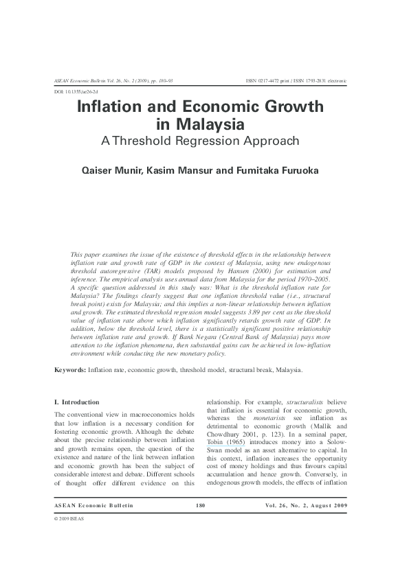 First page of “Inflation and Economic Growth in Malaysia: A Threshold Regression Approach”