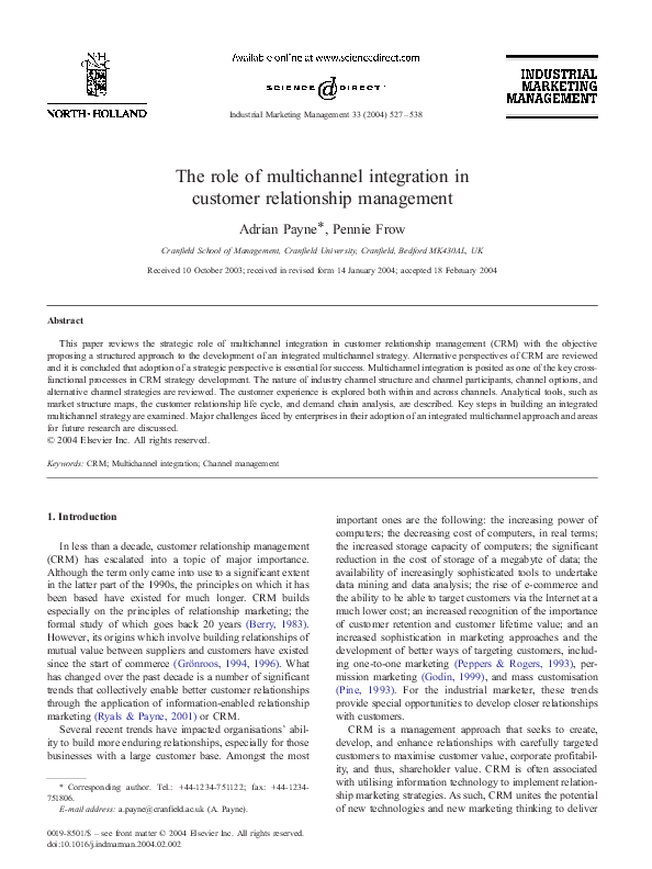 First page of “The role of multichannel integration in customer relationship management”