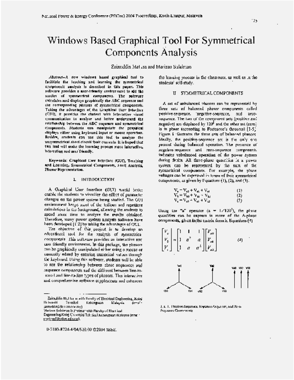 First page of “Windows based graphical tool for symmetrical components analysis”