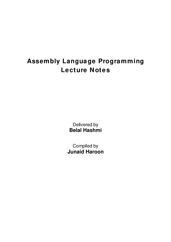 First page of “Assembly Language Programming Lecture Notes Belal Hashmi Compiled by”