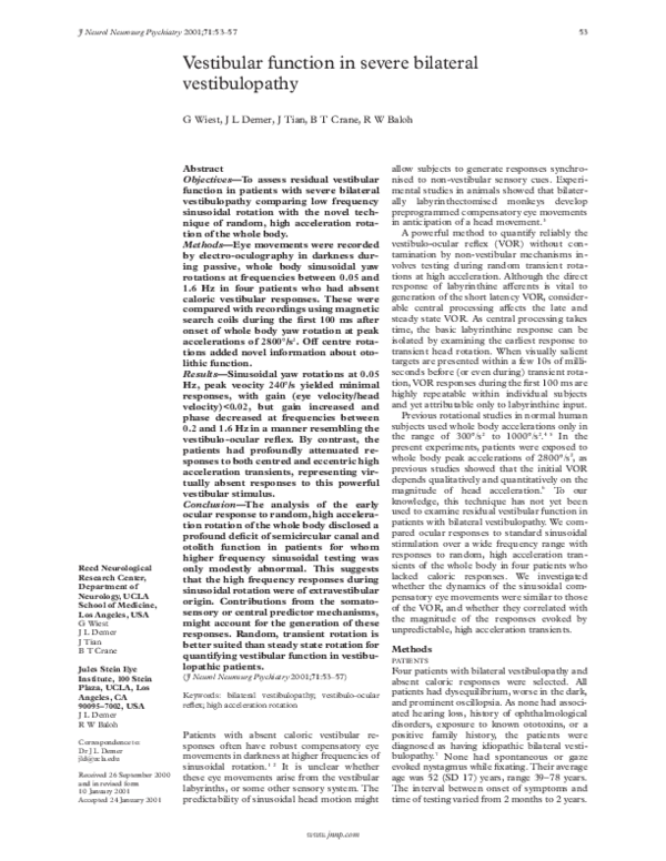 First page of “Vestibular function in severe bilateral vestibulopathy”