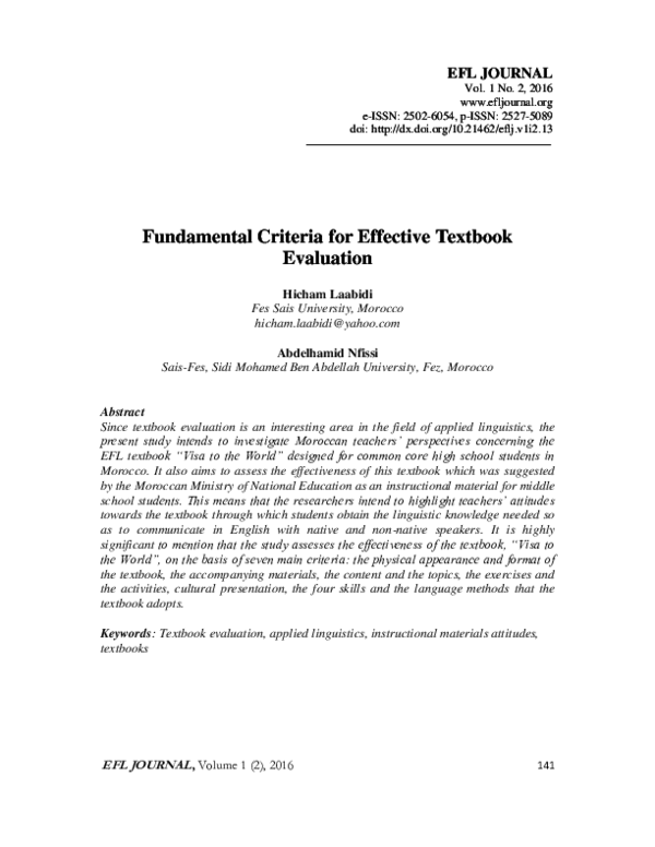 First page of “Fundamental Criteria for Effective Textbook Evaluation”