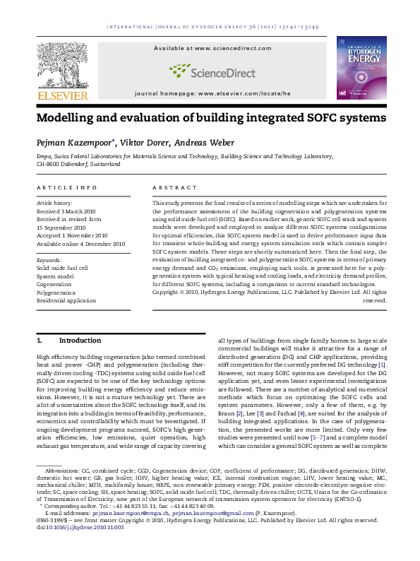 First page of “Modelling and evaluation of building integrated SOFC systems”