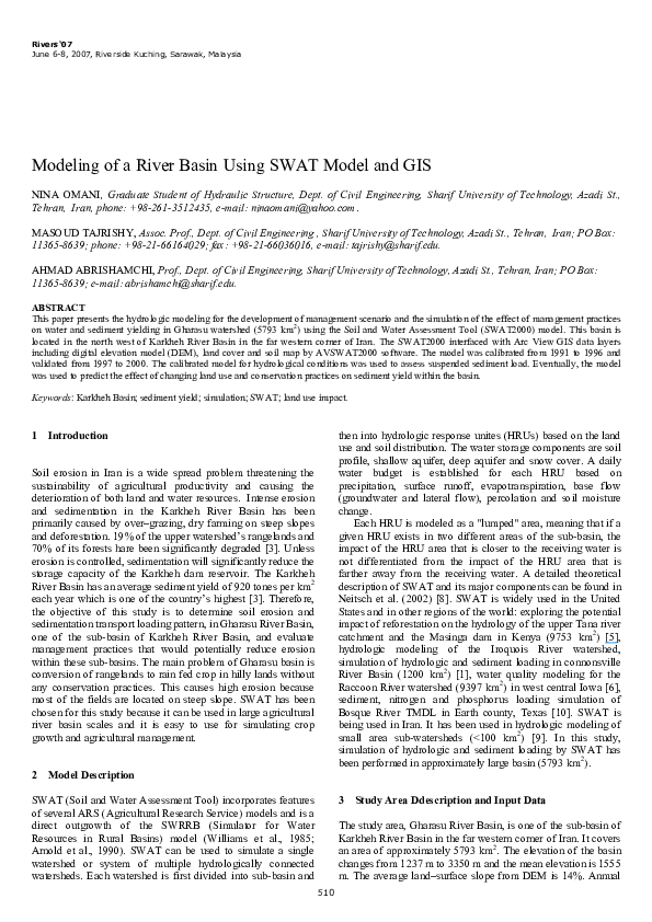 First page of “Modeling of a River Basin Using SWAT Model and GIS”