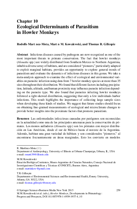 First page of “Ecological Determinants of Parasitism in Howler Monkeys”