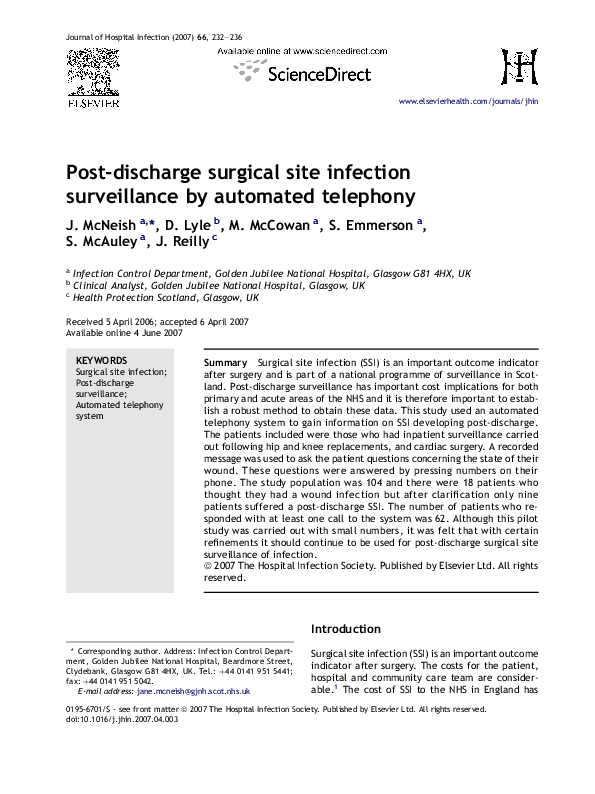 First page of “Post-discharge surgical site infection surveillance in a hospital in Brazil”