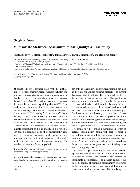 First page of “Multivariate Statistical Assessment of Air Quality: A Case Study”