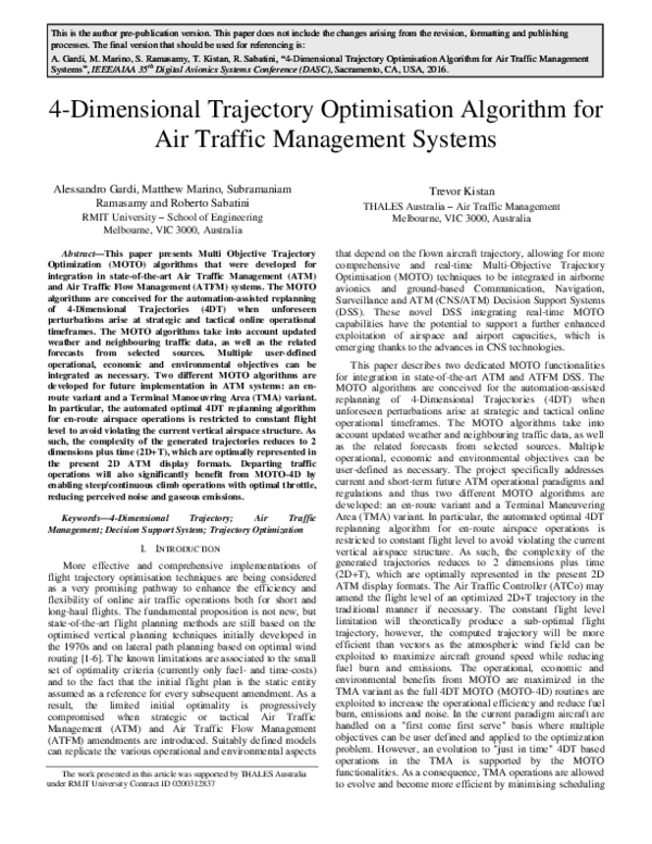 First page of “4-Dimensional Trajectory Optimisation Algorithm for Air Traffic Management Systems”