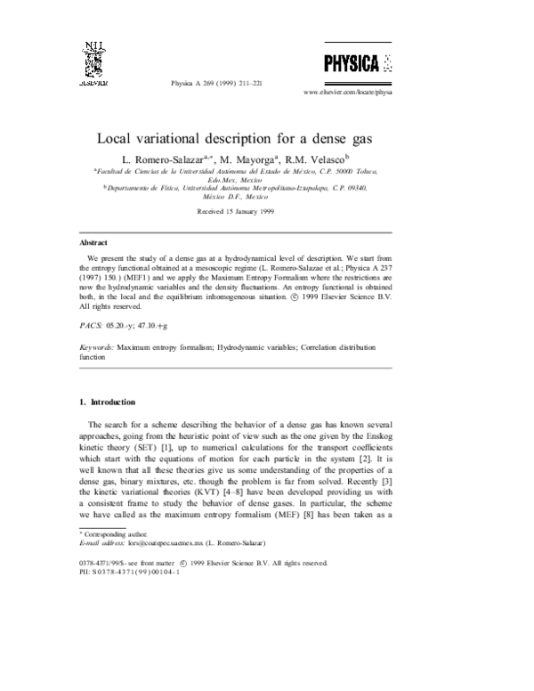 First page of “Local variational description for a dense gas”