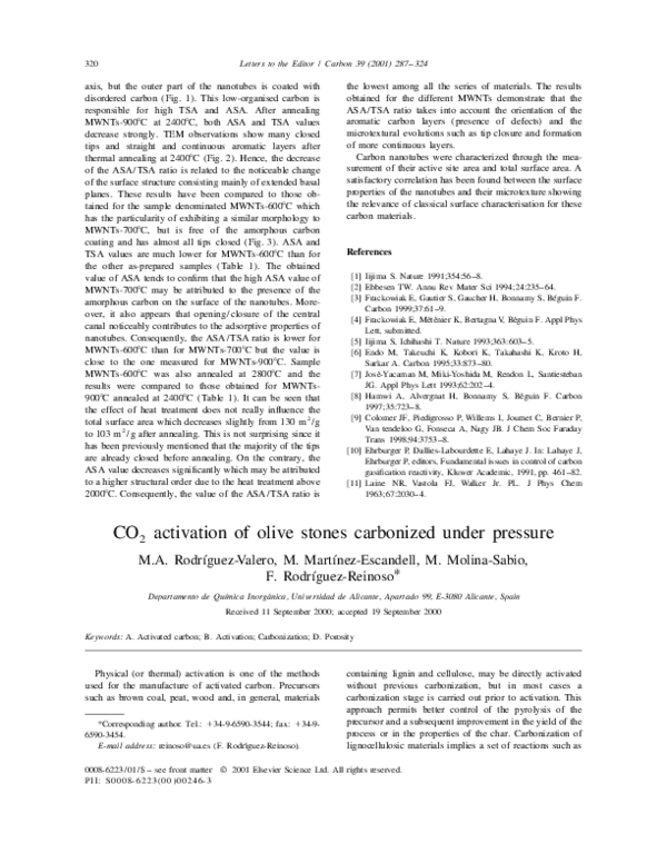 First page of “CO 2 activation of olive stones carbonized under different experimental conditions”