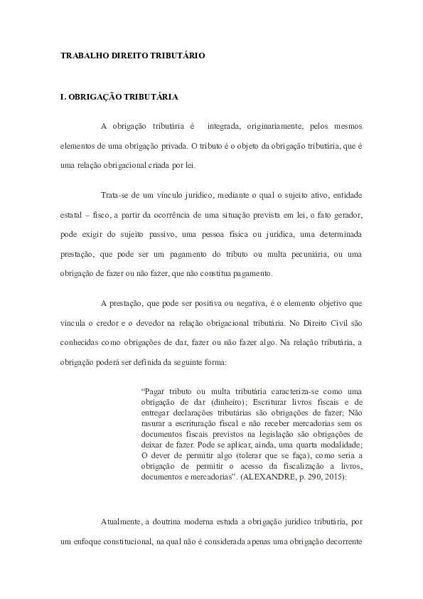 First page of “TRABALHO DIREITO TRIBUTÁRIO”