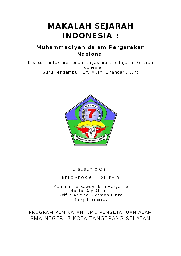 First page of “MAKALAH SEJARAH INDONESIA : MUHAMMADIYAH DALAM PERGERAKAN NASIONAL”