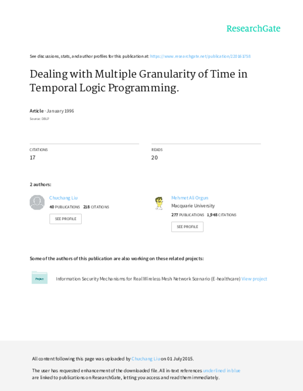 First page of “Dealing with Multiple Granularity of Time in Temporal Logic Programming”
